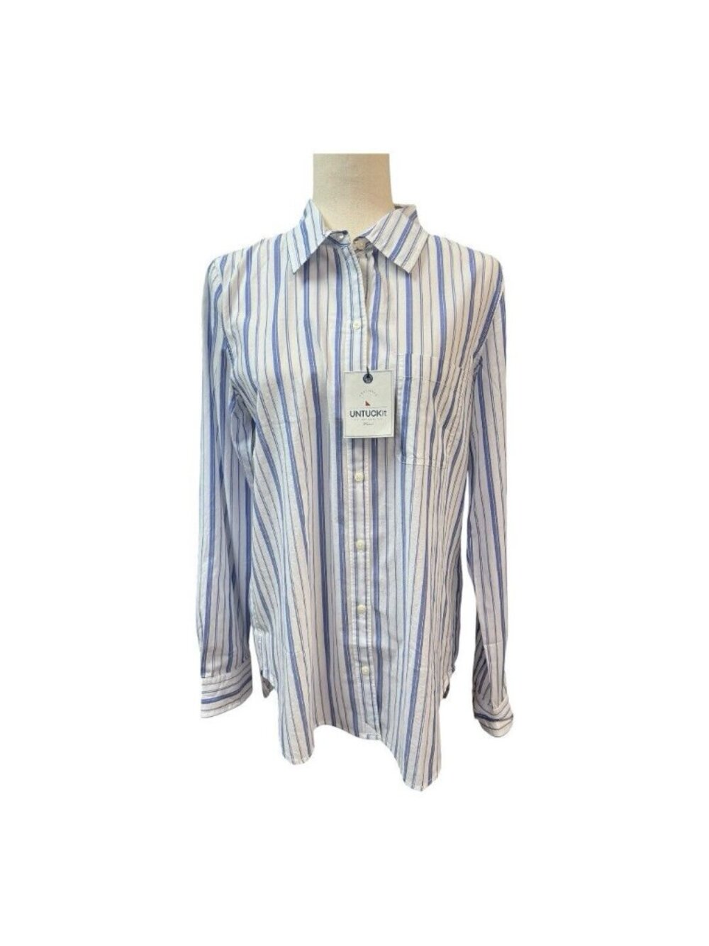UNTUCKit Pinot Perse Womens Shirt~Size 2~Stripe Blue White Long Sleeve L14 41